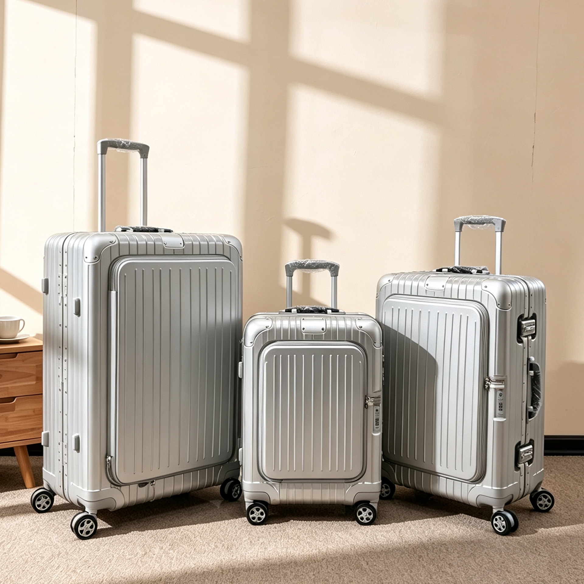 2026 New Hard-Shell Durable Trolley Suitcase, 20/24/28 inch, Front Opening, Side Opening, with Cup Holder and TSA Lock