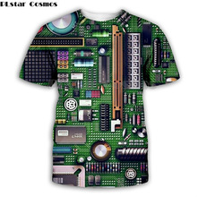 2021跨境亞馬遜新款電路主板個性3D印花男式短袖圓領T恤  可訂制