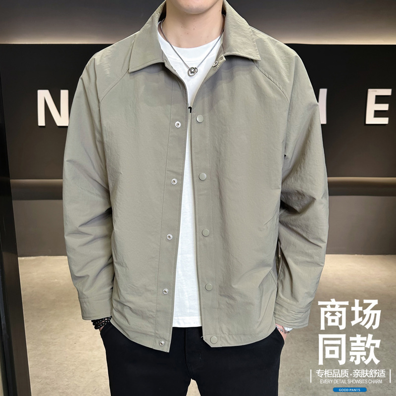 Men's Jacket Spring 2026 New Style Loose Business Casual Shirt Long-Sleeve Top Solid Color Simple Lapel Coat