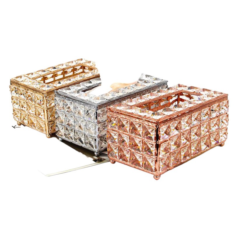 Hot sale ins pumping paper creative metal tissue box living room desktop storage box crystal tissue box manufacturers wholesale