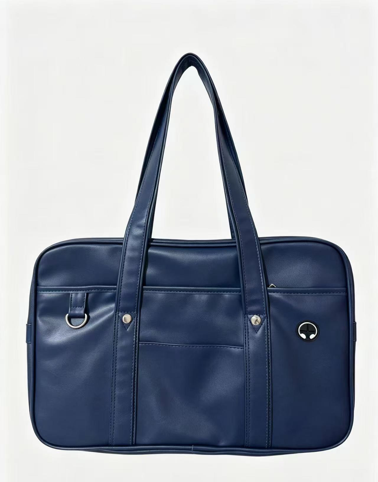 Navy blue (includes woven strap, long shoulder strap, and pom-pom)