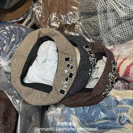 秋冬重工水钻贝雷帽女韩版小众时尚复古画家南瓜帽显脸小蓓蕾帽