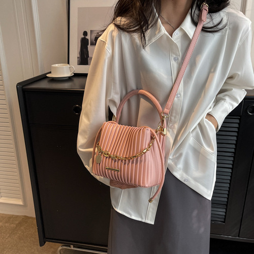 Hand-held pleated bag for women summer  new trendy fashion niche bucket bag versatile ins shoulder crossbody bag
