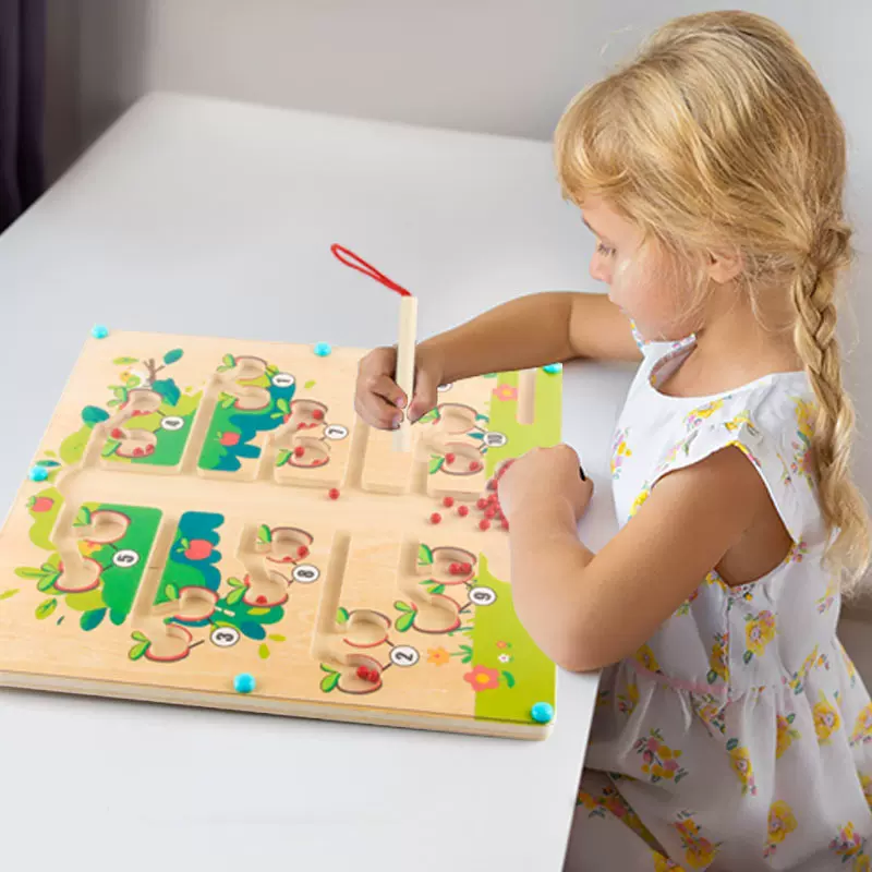 数字分解磁珠板迷宫板儿童早教学习分类颜色几何认知迷宫走珠玩具