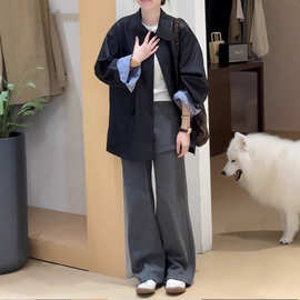 2025年冬大码女装黑色翻领西装皮衣外套新款胖mm宽松显瘦遮肉上衣