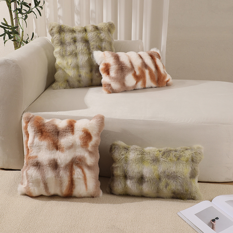 Xue Ai Bubble Fleece Plush Throw Pillow Cover with Small Rabbit Hair Imitation, Pure Color Tie-Dye, Soft and Comfortable Living Room Sofa Pillow Case