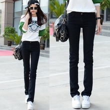 弹力春装直筒牛仔裤大码韩版显瘦黑色长裤牛仔宽松女式