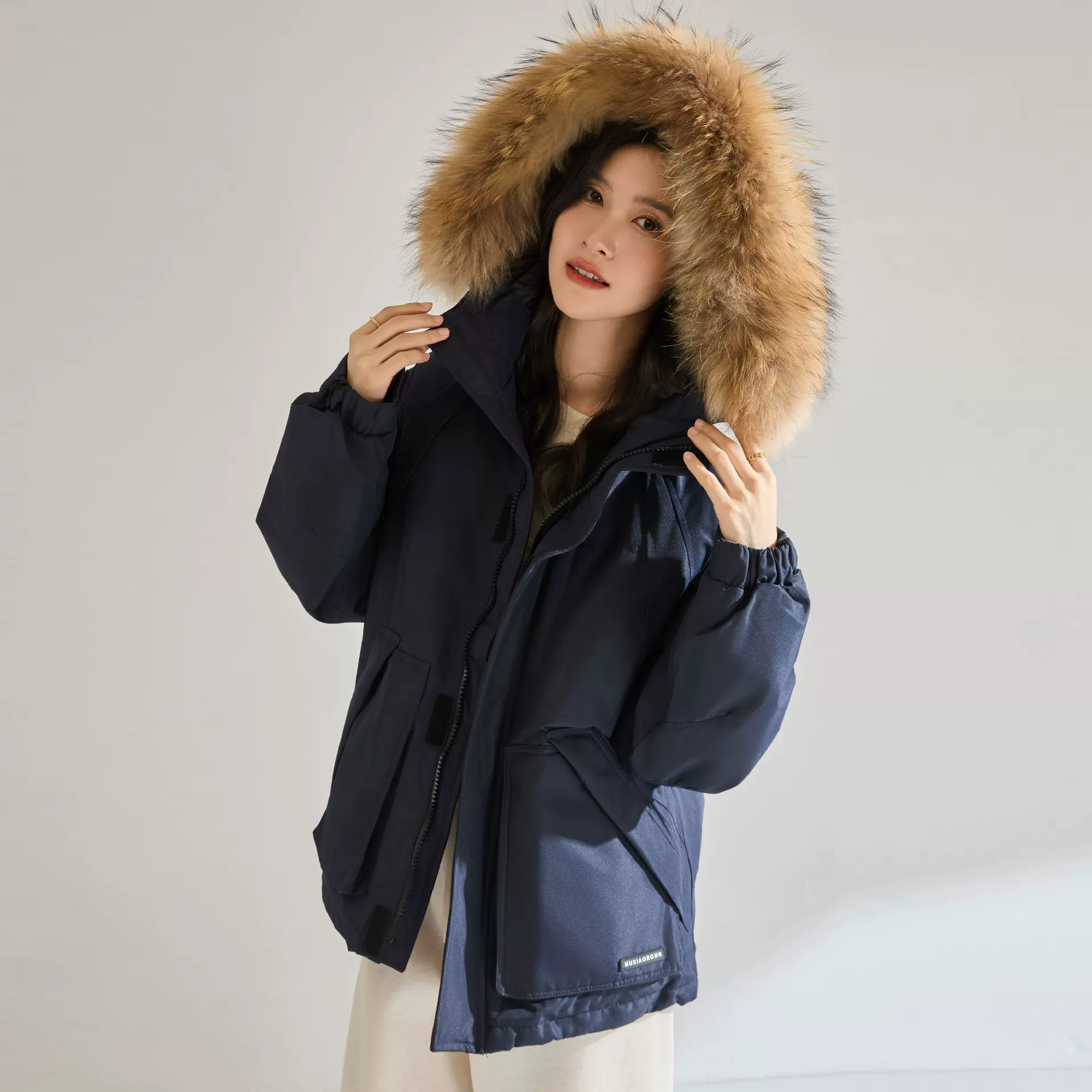 25冬季户外工装风派克羽绒服90白鸭绒貉子毛领加厚保暖外套25653