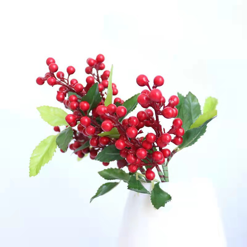 Decoración de Año Nuevo, Pequeña Flor de Acacia para Mesa, Arreglo Floral para el Hogar, Bayas, Fruta Navideña, Pequeña Fruta Roja, Flor Artificial, Fruta de la Abundancia