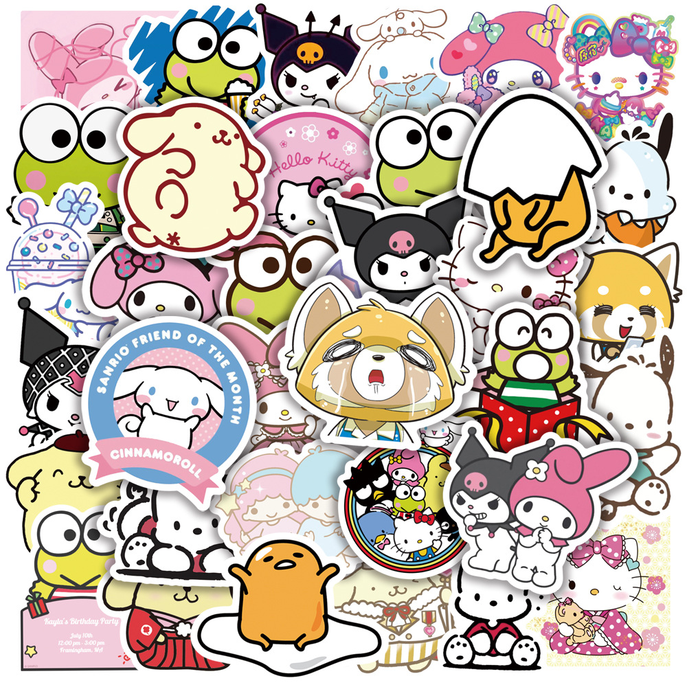 50 cartoon Sanrio posters for computers, smartphones, mugs, and pull-along suitcases, waterproof droplet gel graffiti stickers
