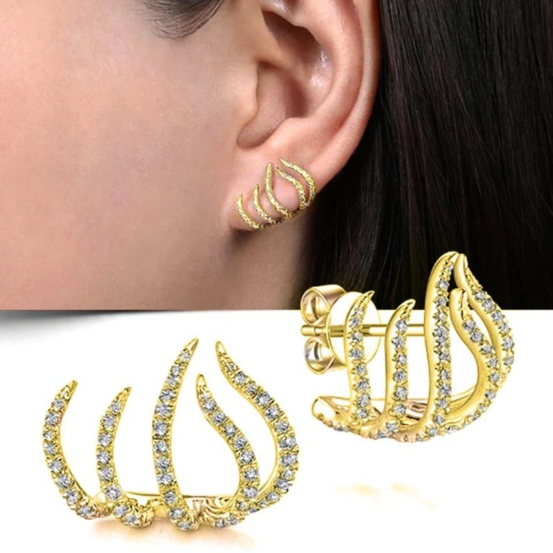 1 Pair Simple Style Commute Lines Plating Inlay Metal Rhinestones Ear Studs display picture 4