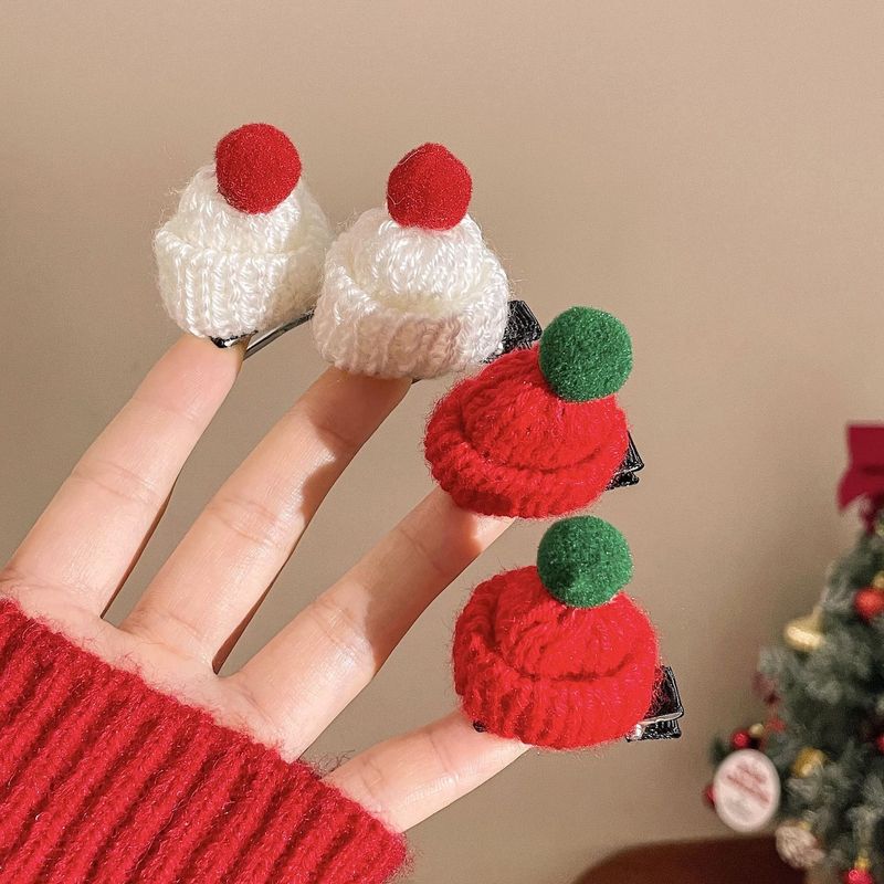 赤い誕生日チェリーぬいぐるみ小さなヘアピン女性の前髪クリップかわいいクリスマス帽子カモノハシクリップヘアピンヘアアクセサリー|undefined