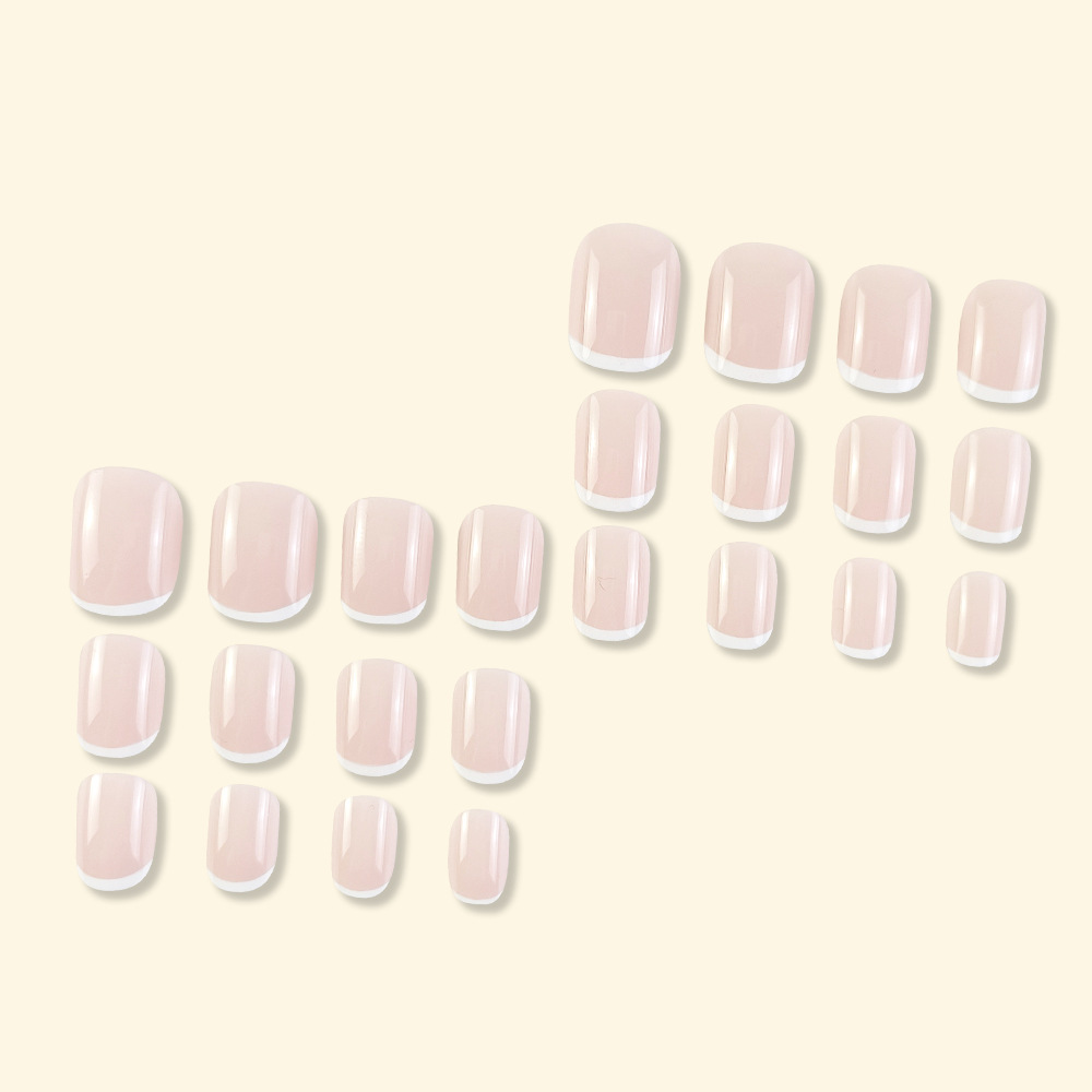 Comercio extranjero venta en caliente polvo desnudo bordes blancos manicure francés simple suave viento desgaste de uñas 24 piezas de parche de uñas