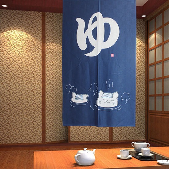 Japanese-Style Fabric Printed Door Curtains Wholesale and Retail Hot Spring Cat