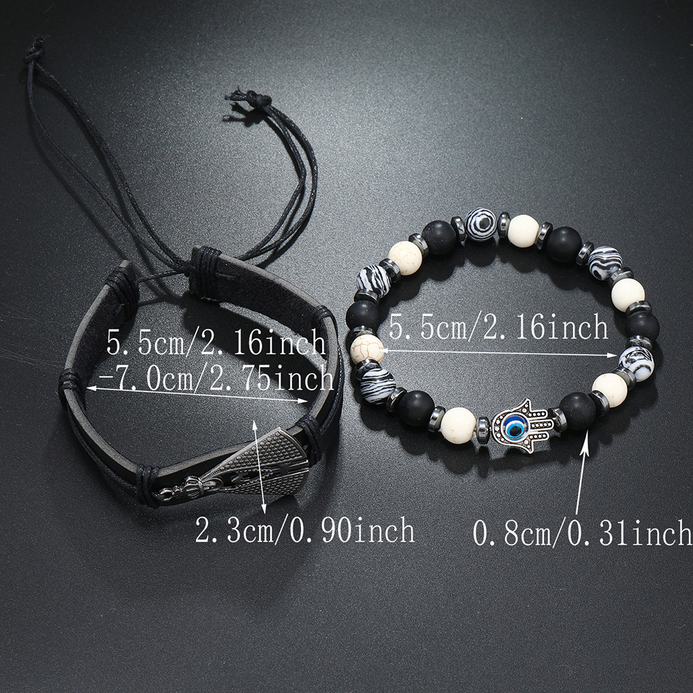 Retro Devil's Eye Palm Pu Leather Beaded Unisex Bracelets display picture 33