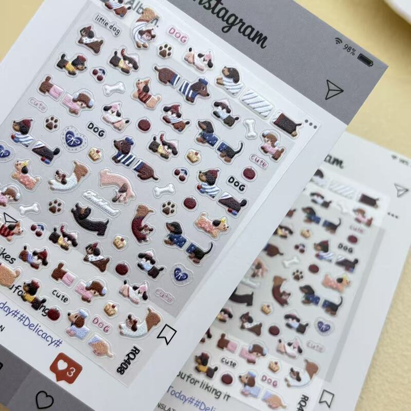 Dachshund Puppy Jel Embossed 3D Ycat Nail Art Stickers Cute Jc Plush DIY Journal Camera Stickers