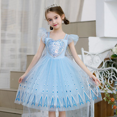 Ice and Snow 2 Elsa Princess Dress New Women's Children Short Sleeve Dress Elsa Queen Performance Dress Children's Skirt