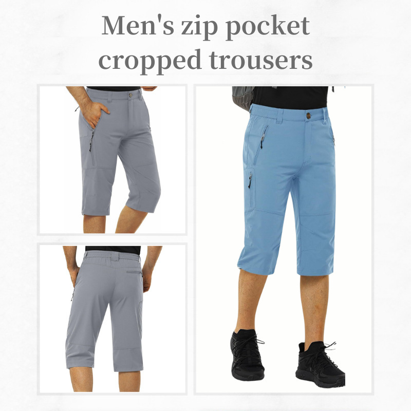 Amazon 2024 Foreign Trade Hot Selling Men's Outdoor Hiking Sports Pants Lightweight Quick-drying Mountain Climbing Zipper Pocket Capri Pants