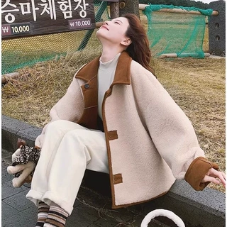 皮毛一体可双面穿羊羔毛外套女小个子时尚气质加厚短款麂皮绒上衣