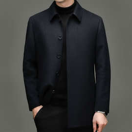 男士高端100%山羊绒毛呢大衣中年商务休闲双面呢外套呢子行政男装