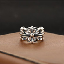 摇滚嘻哈复古戒指男潮人夸张克罗伈食指戒指女十字架雕花指环批发