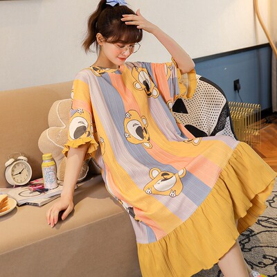 娜新元睡裙女夏季薄款棉质睡衣女士甜美日系可爱学院风大码家居服|ru