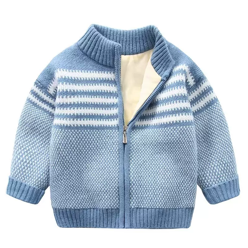 男童加绒毛衣加厚保暖百搭2025秋冬新款儿童拉链针织开衫宝宝外套