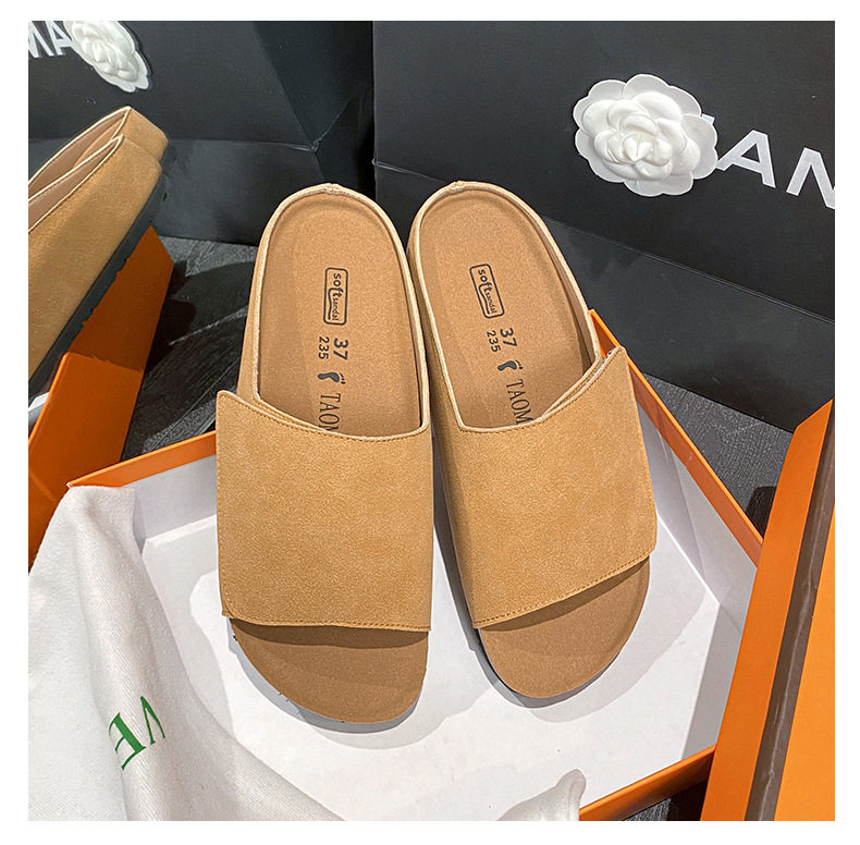 Dép sandal nữ quai ngang bản rộng mũi tròn đế bằng gấp gọn đi ngoài trời mùa hè — Màu Kaki, Màu mơ, Màu đen chi tiết 27