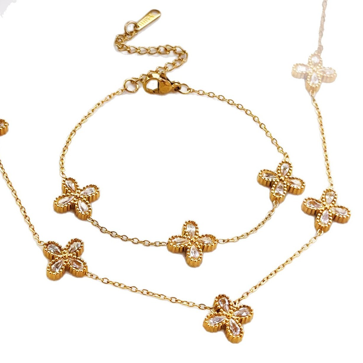 Ins trébol de cuatro hojas no se desvanece, collar de flores frescas y dulces, pulsera de moda, conjunto de joyería, joyería dorada de moda