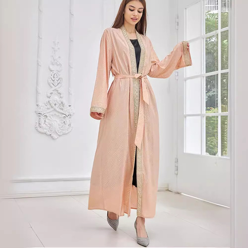 Fashion Embroidered Robe, Middle Eastern Arab Luxurious Gold-Leaf Cardigan, Muslim Long Dress