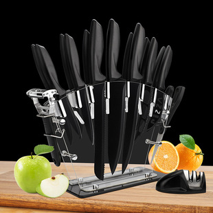 in stock Cross-border 17-piece Knife suit Kitchen Stainless Steel Knife Foreign Trade Black Blade Knife Gift Knife