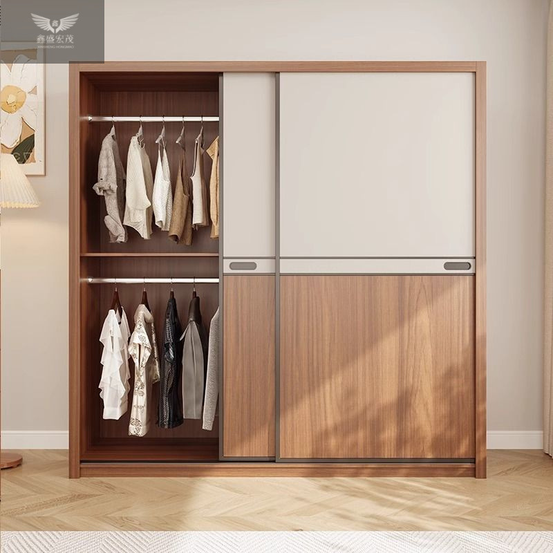 Dormitorio moderno y simple productos acabados ecológicos tablero armario de madera maciza multicapa ligeramente lujoso puerta corredera puerta corredera armario doméstico image 5