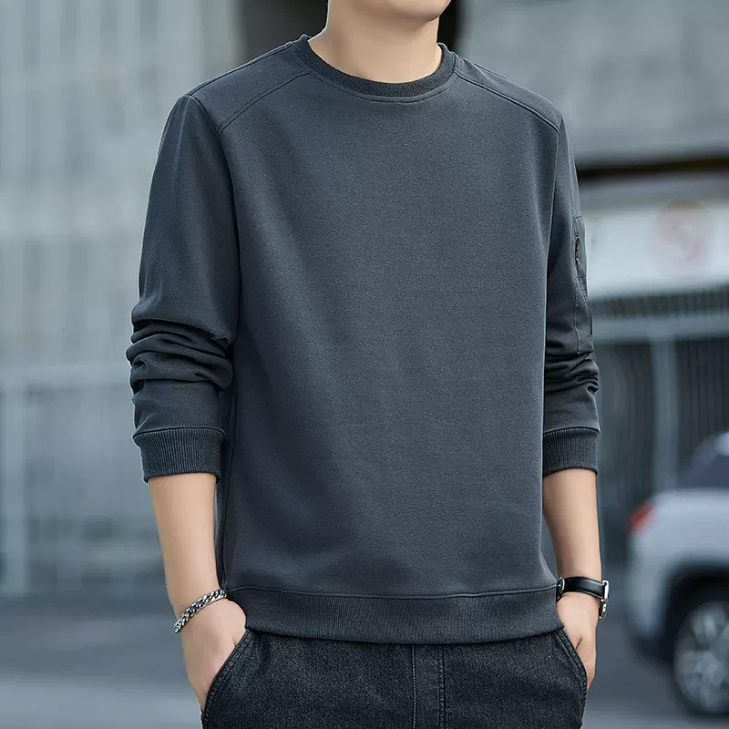 跨境圆领男士卫衣潮流春秋口袋季新款套头宽松长袖衫潮牌男装上衣