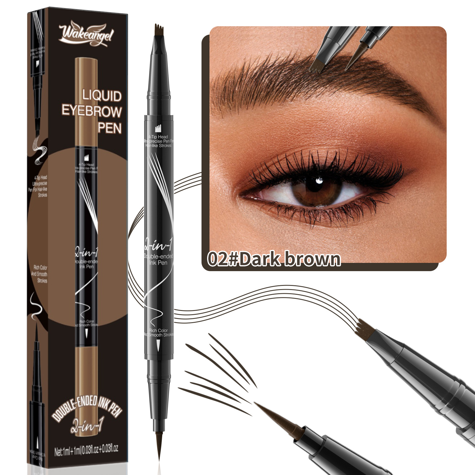 Amazon WakeAngel Four Fork Head Liquid Eyebrow Pen Two-in-One Makeup-Holding Eyebrow Pen Cross-Border Makeup