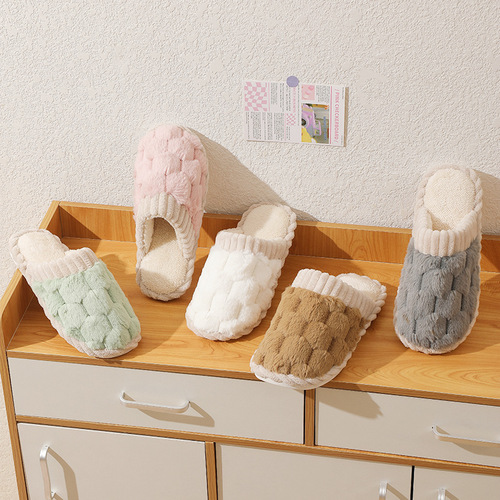 Plush cotton slippers for women's home indoor warm home cotton slippers thick-soled couple's plush slippers plus velvet winter cotton slippers