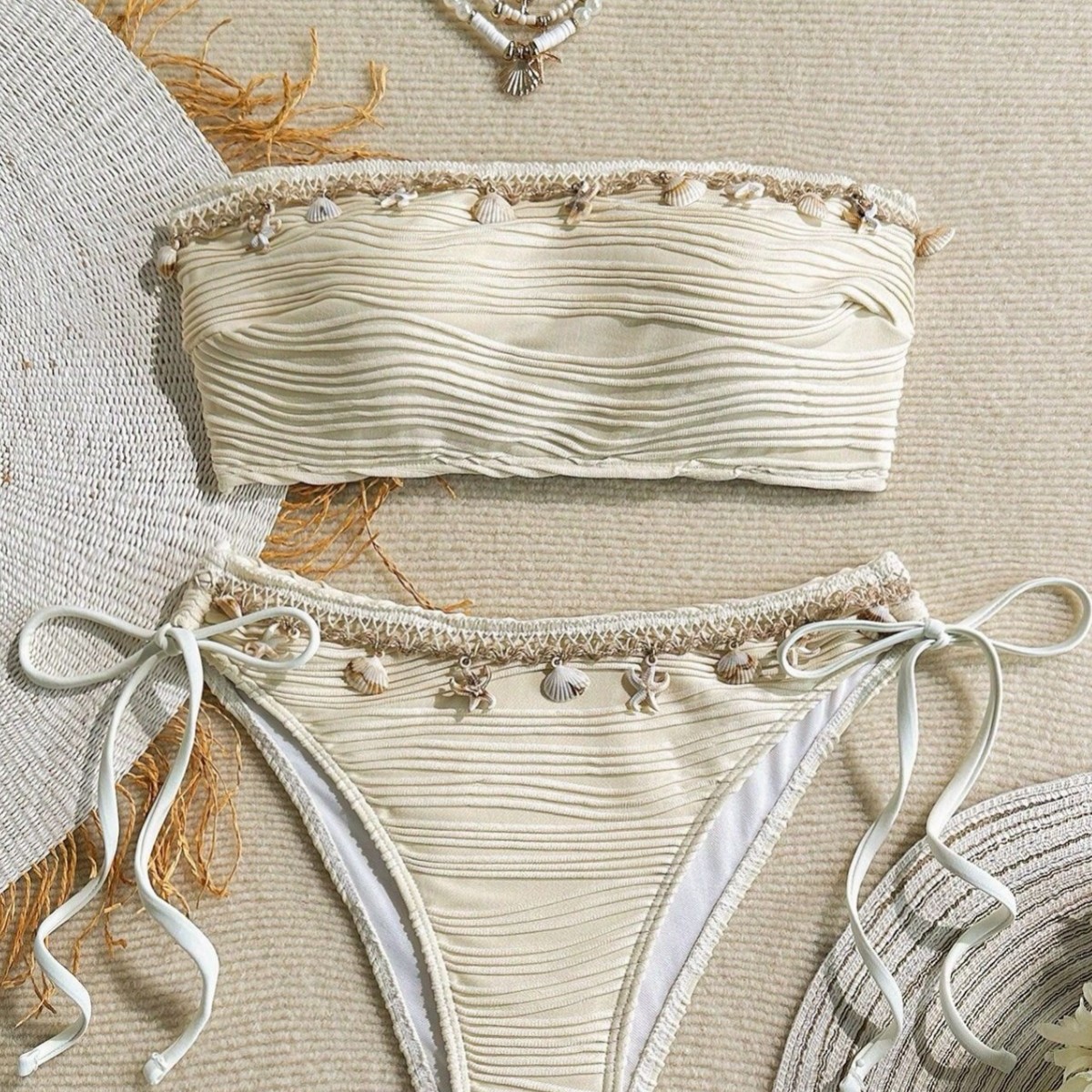 2025 European and American New Swimsuit Sexy Starfish Shell Tassel Swimsuit Bikini Bikini Cross-Border Suit