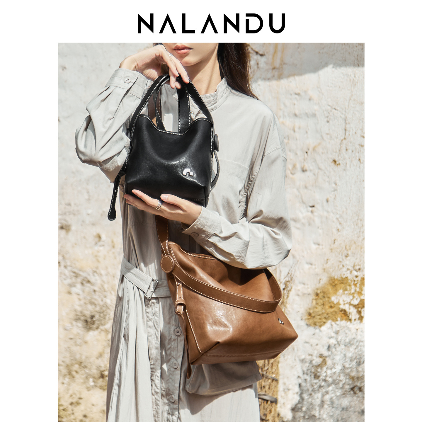 Women's 2026 New Spring/Summer Bucket Bag Large Capacity Crossbody Bag Commuter Genuine Leather Shoulder Bag - Thumbnail 3