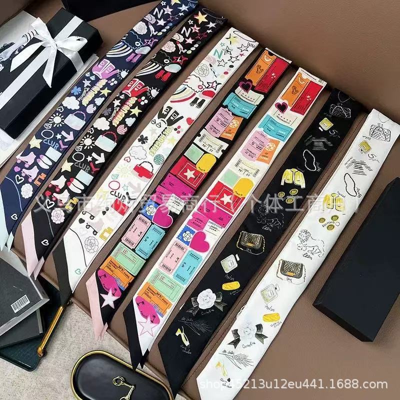 Authentic Chanel-Style Silk Scarf, Ribbon for Bag Handle, Polka Dot and Diamond Pattern Hair Tie, Bowknot Scarf, Ribbon Authentic Chanel-Style Silk Scarf, Ribbon for Bag Handle, Polka Dot and Diamond Pattern Hair Tie, Bowknot Scarf, Ribbon