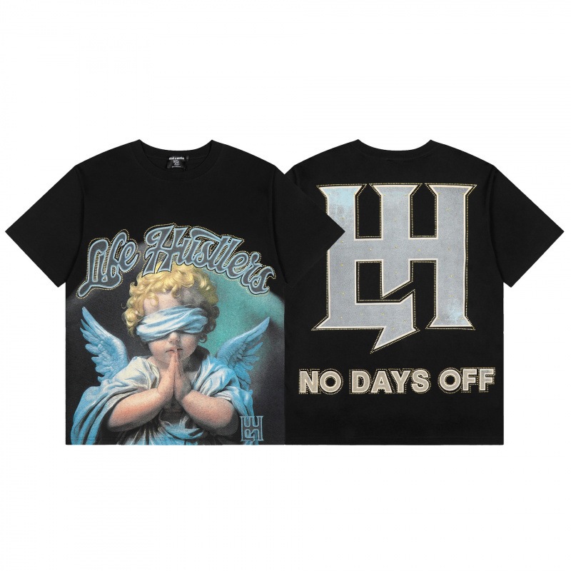 Other Life Hustlers Rhinestone Blindfold Angel T-shirt Black