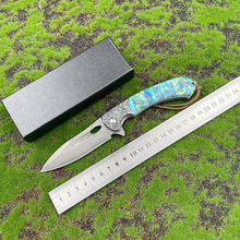 大马士革折叠刀彩贝精品折刀高硬度野外便携锋利珍藏刀送礼佳品