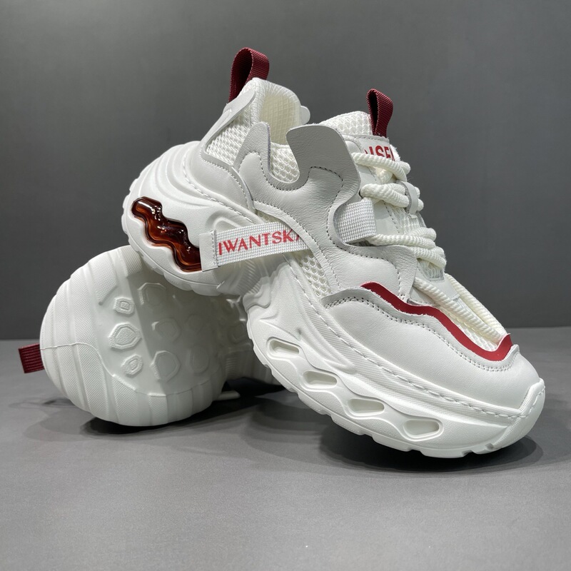 2026 Spring New Style Genuine Leather Mesh Versatile Casual Sports Shoes for Young Men Trendy Thick-Soled Dad Shoes for Men
