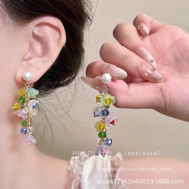 绿色海岛串珠花朵耳钉女2025新款海边度假风耳环夸张配饰耳饰|undefined