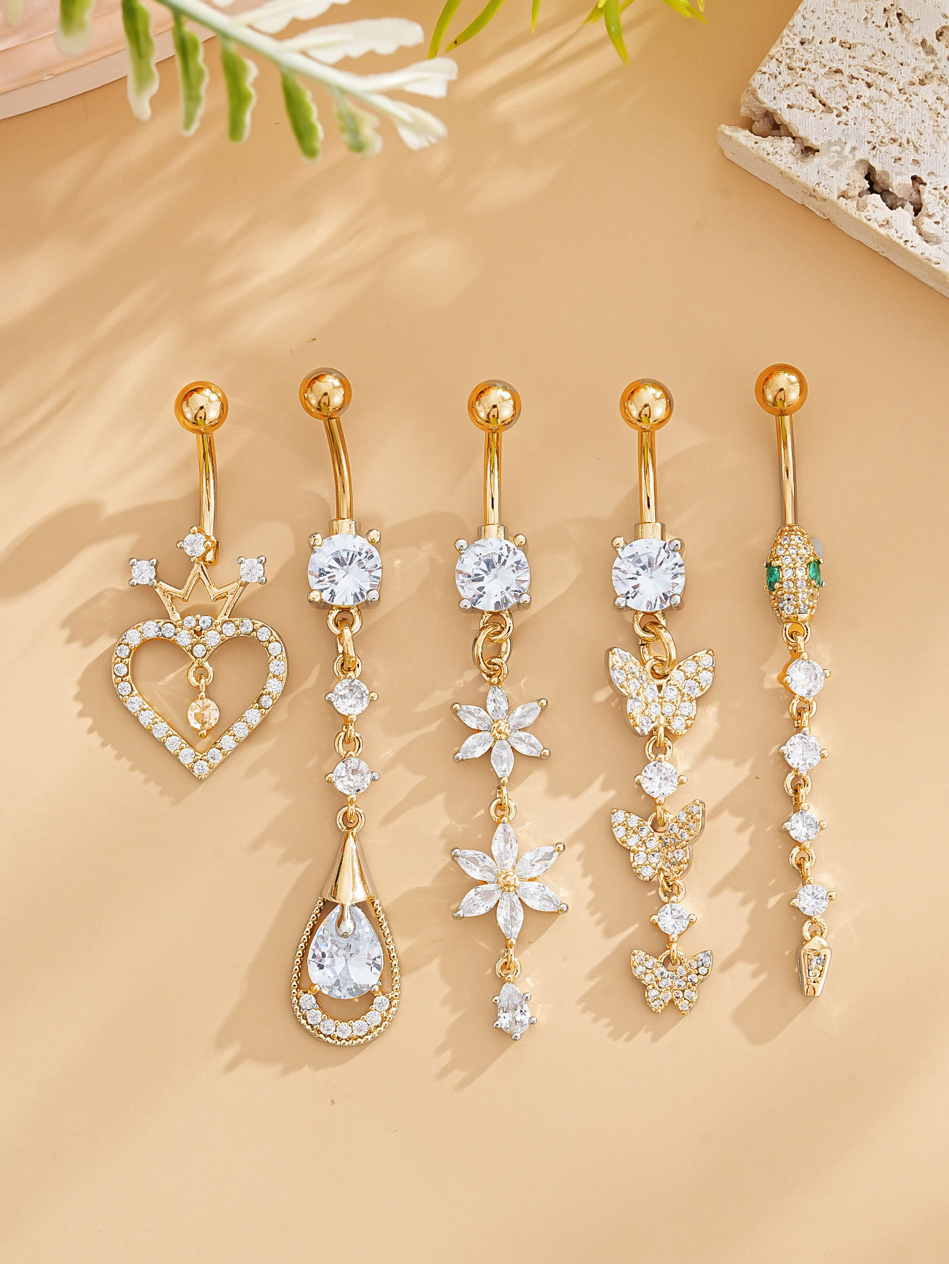 Set de piercings nombril élégants doré zircon bijoux de corps_voghion.com