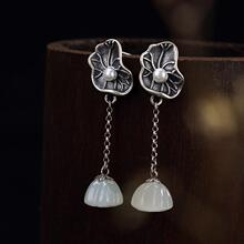 复古民族风荷叶莲蓬白玉耳坠女新中式汉服旗袍超仙女耳钉耳饰