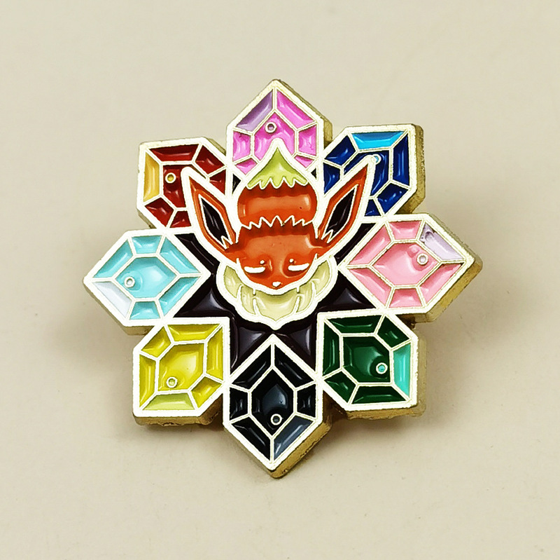 Pokemon Eevee Cute Badge Creative Evolution Crystal Shape Cartoon Anime Brooch Backpack Clothing Accessories
