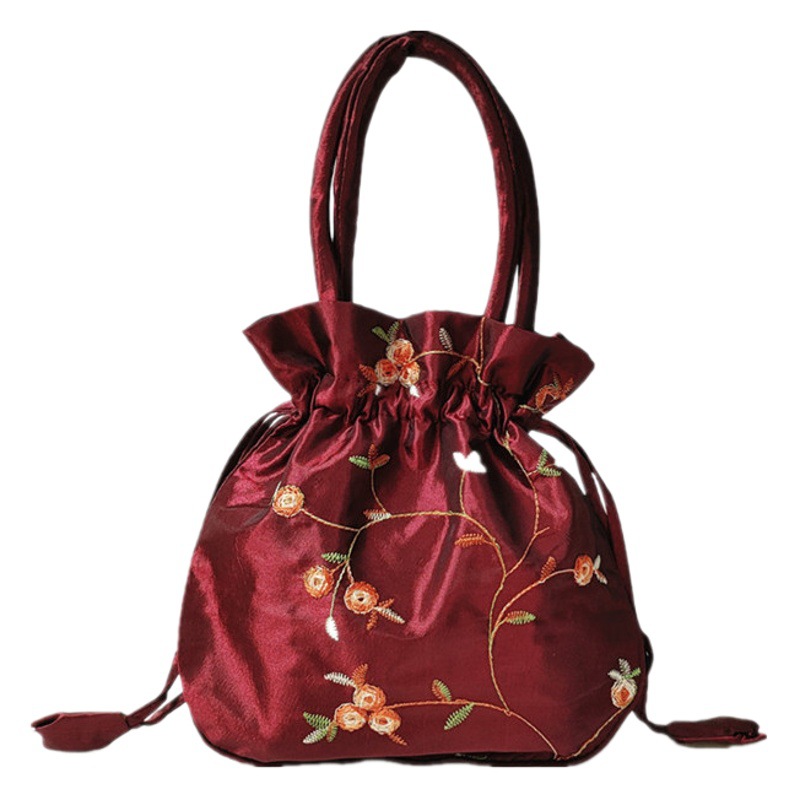 Bolso de mano de las mujeres Bolso pequeño embrague estilo étnico bolso bordado monedero bolso del cubo de las mujeres cordón Hanfu bolso del teléfono móvil