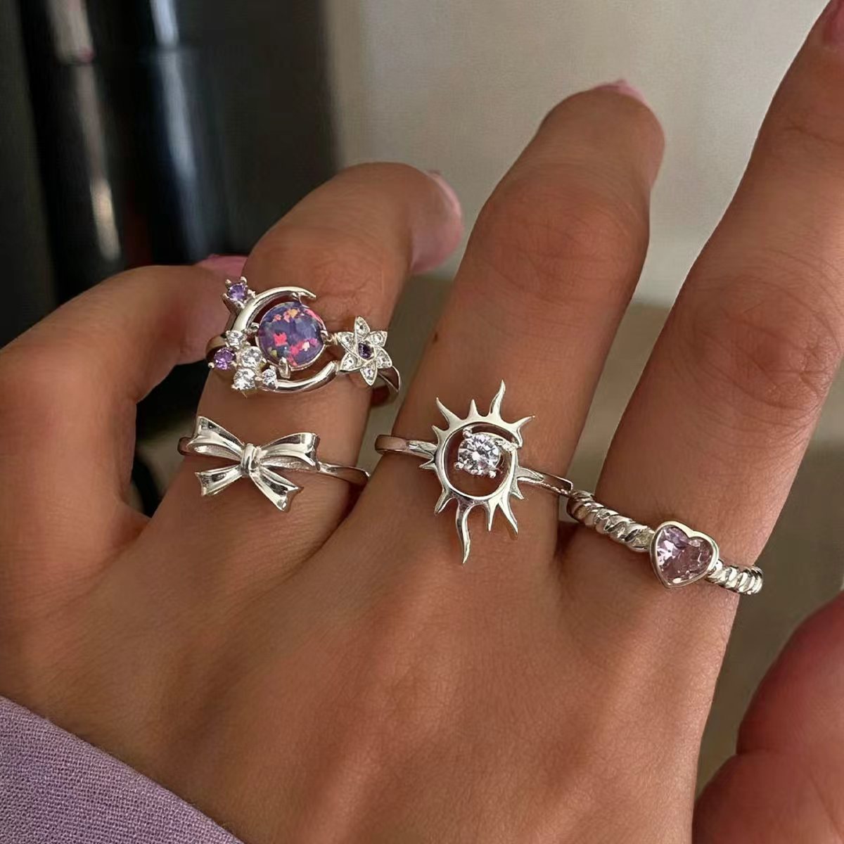Set di anelli sole e luna viola gioielli firmati donna_voghion.com