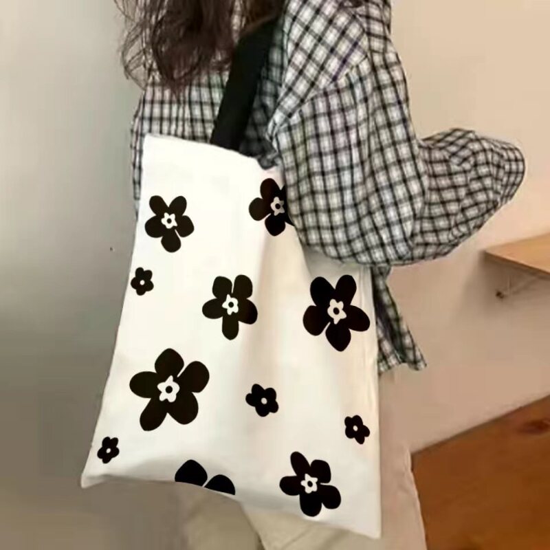 Spot Korean Japanese Artistic Shopping Women's Canvas Shoulder Bag Fashion Portable Canvas Bag Large Capacity Pattern logo