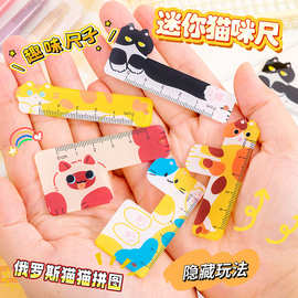 ins爆款俄罗斯卡通猫猫拼图迷你版多用途掌心尺学生便捷挂件尺子