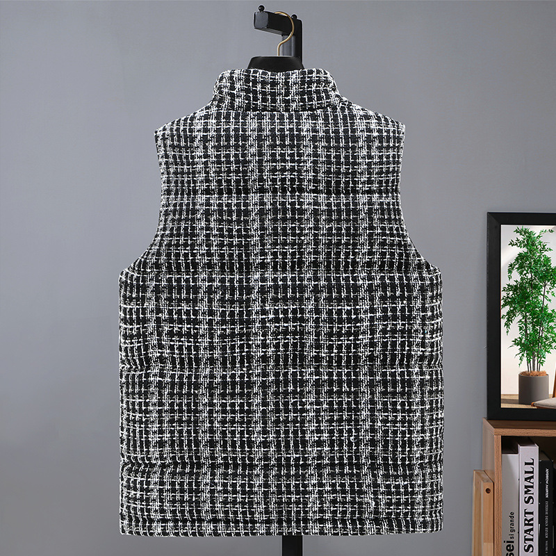 Gilet en coton et soie pour homme, gilet d'hiver tricoté à rayures argentées à paillettes, gilet chaud pour couple, même style_voghion.com